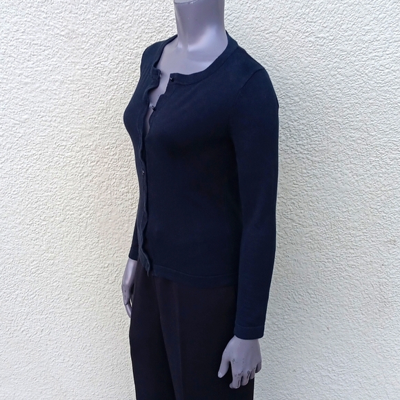 BANANA REPUBLIC PETITE BLACK PURE COTTON BUTTON DOWN CARDIGAN SWEATER - Picture 3 of 17